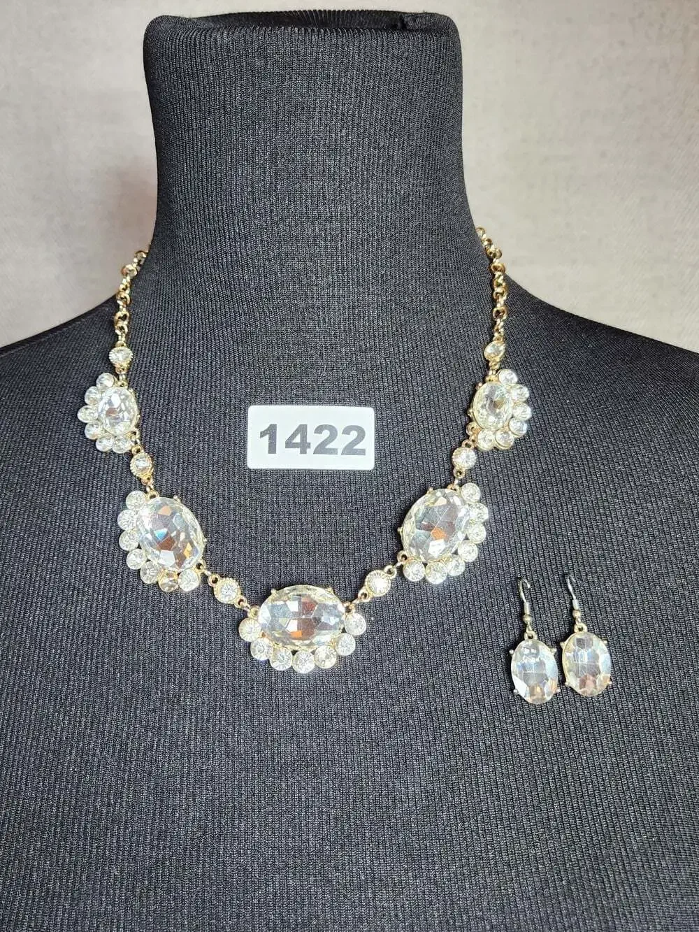 Necklace & Earrings Set Gold Tone Clear Rhinestone Floral  20
